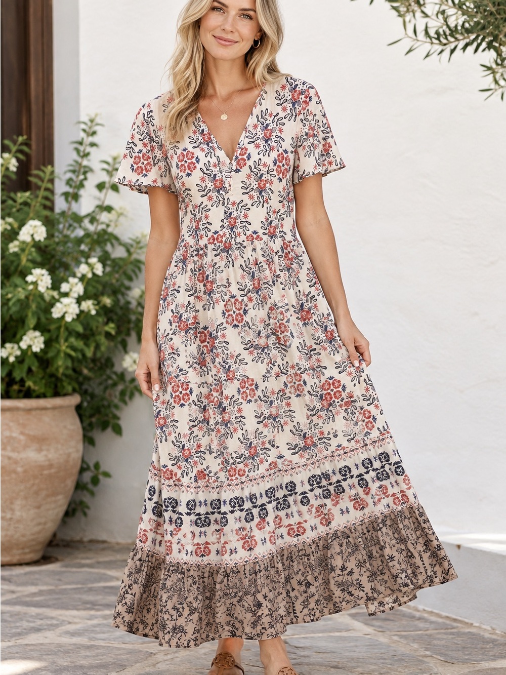 Oliphant Boho Style Tiered Cotton Dress Size XL